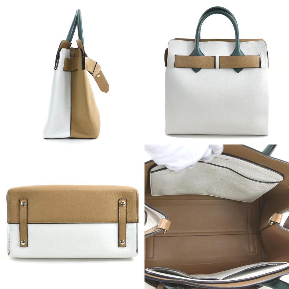 Burberry green beige 2way white leather Shoulder Bag Tan White